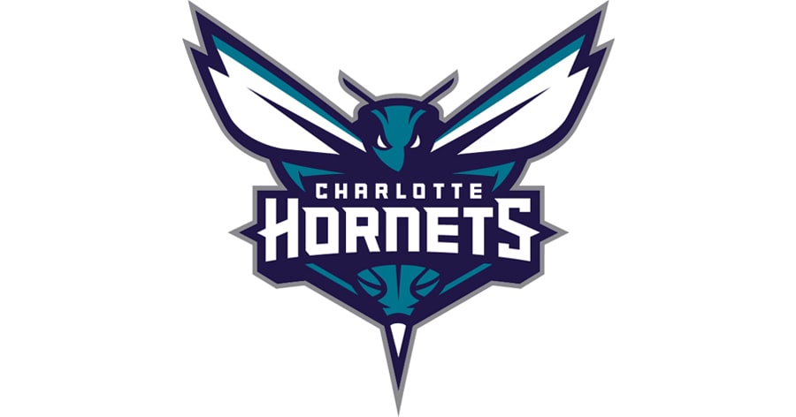 Charlotte Hornets Logo showcasing a blue wasp over the Charlotte Hornets text.